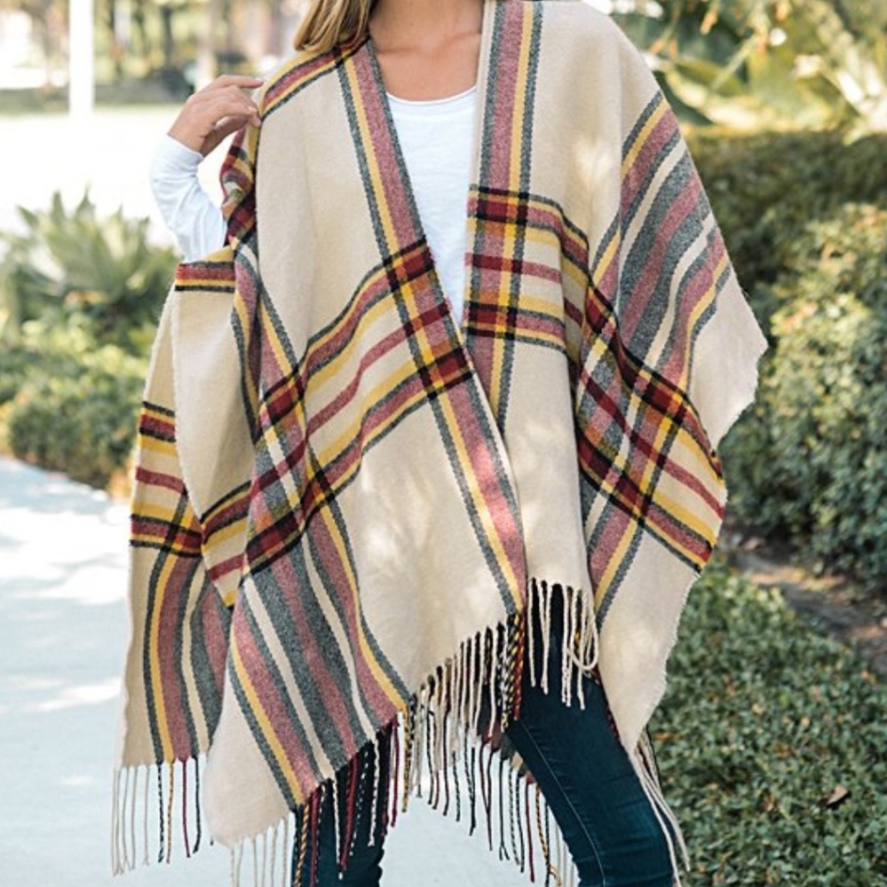 NEW!!! Leto Collection - Ivory & Red Plain Ruana